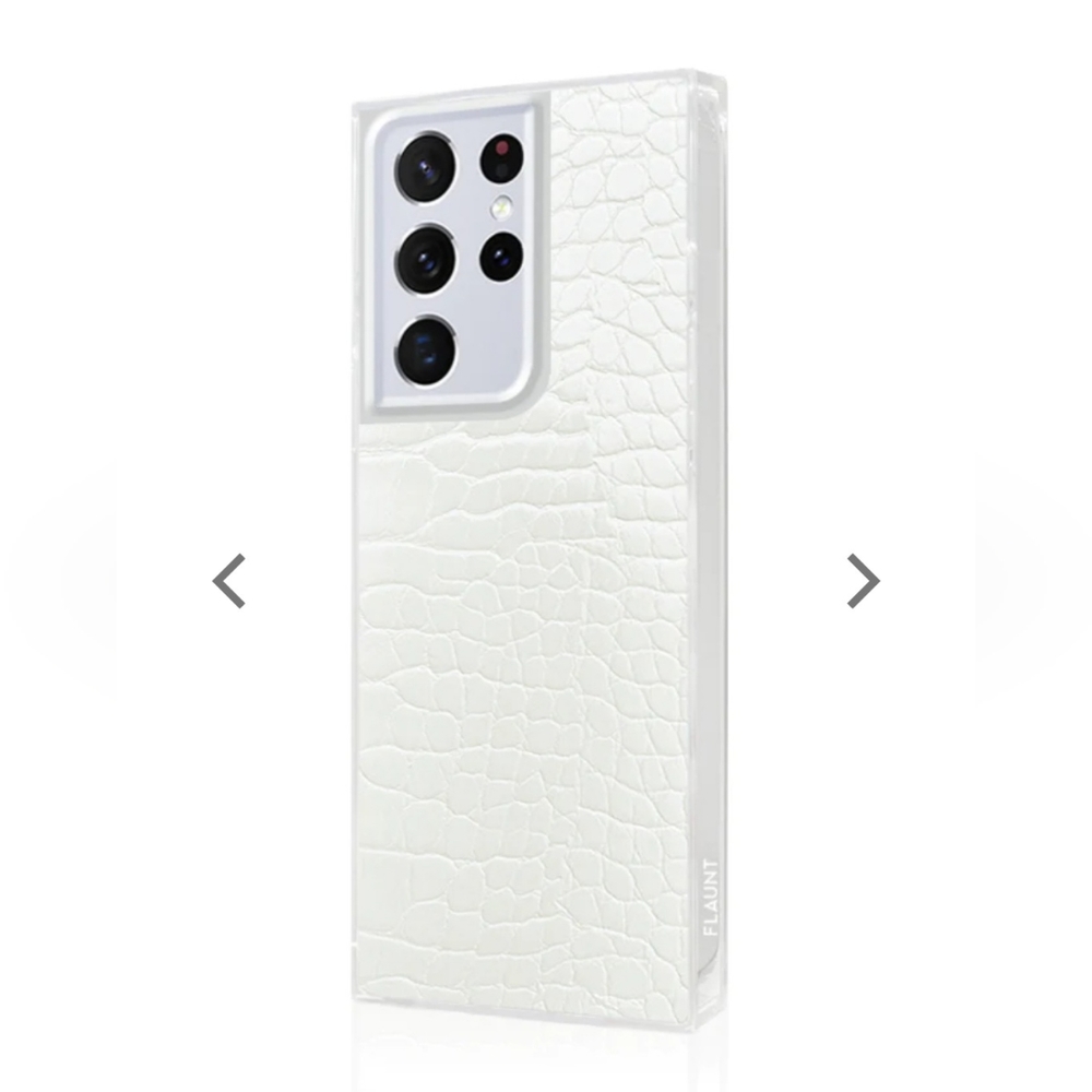 Samsung Galaxy S22 Ultra White Crocodile Faux Leather SQUARE Case - Flaunt